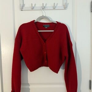 Red V-Neck Button-Up Sweater